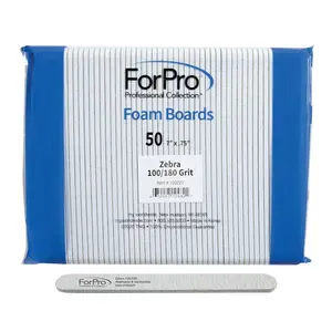 Zebra Foam Board, 100/180 Grit, Double-Sided Manicure Nail File, 7" L x .75" W 50-Count