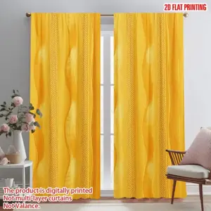 Wave Striped Blackout Curtain, Home Decoration Curtain, 2D Print, 100% Polyester, Rodless Design, Modern Style for Living Room, Bedroom, Party Decor