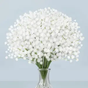 Baby Breath Artificial Flowers Bulk White, 15 Pcs Real Touch Faux Gypsophila Bouquets for Party Centerpieces,Wedding Arch, DIY Floral Arrangements, Event Decor, White