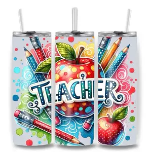 Teacher 20oz Stainless Steel Tumbler Durable Eco-Friendly 20-ounce Straight Tumbler with Customizable Prints for Hot or Cold Drinks