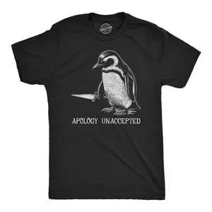 Mens Funny T Shirts Apology Unaccepted Sarcastic Penguin Graphic Novelty Tee for Men Mens Funny T Shirts Cool Vintage Fashion T-Shirt Gift Classic Menswear Funny Sarcastic Short Sleeve Novelty Tees for Guys Black -