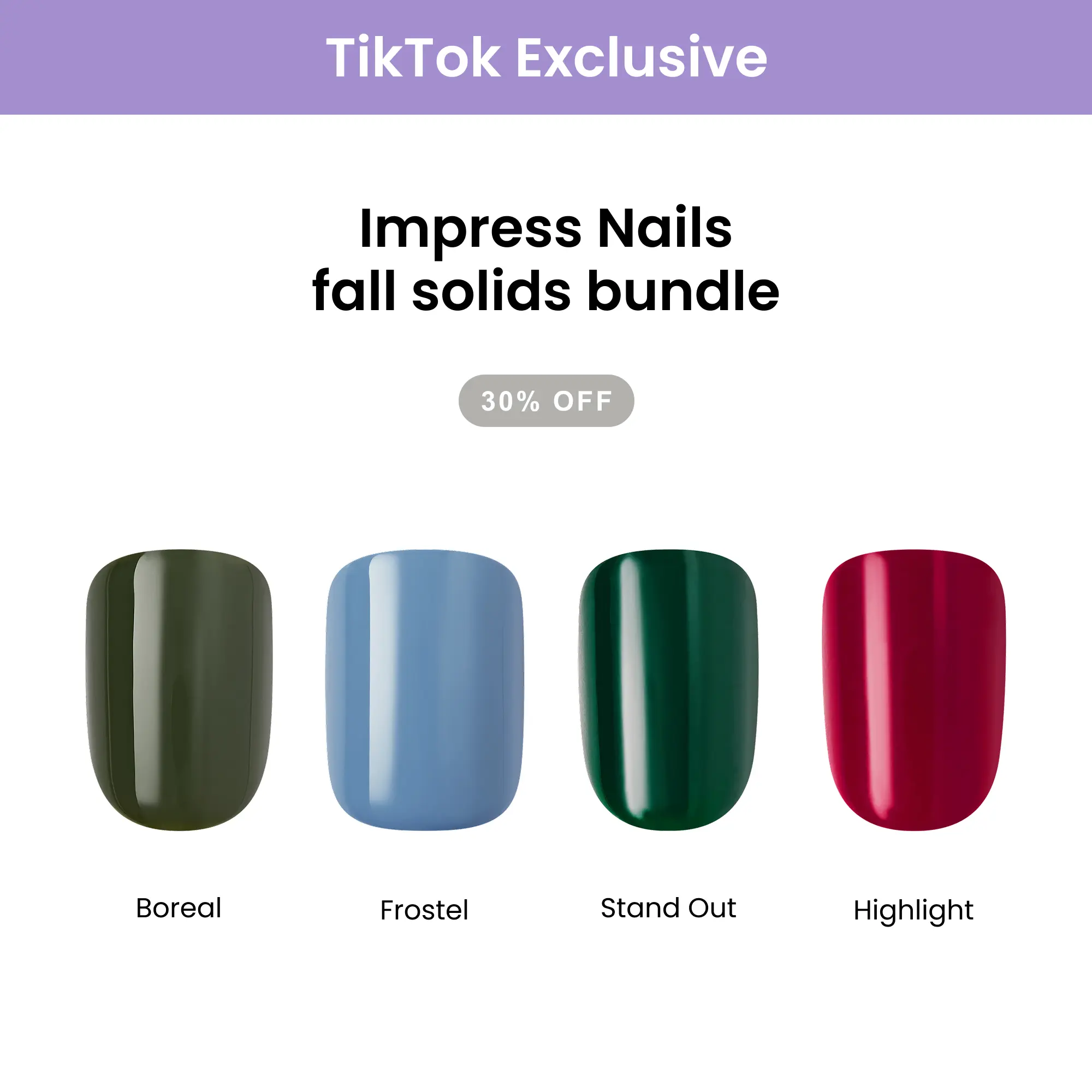 [TikTok Exclusive] Impress Color No Glue Press-On Nails Bundle - Fall Solids Bundle Collection