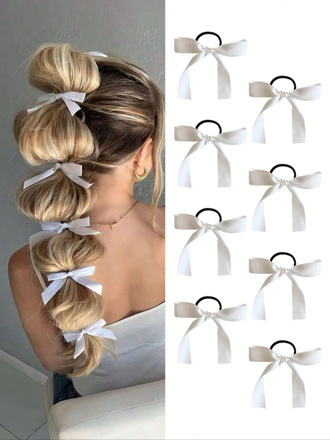4 pcs/Set Multifunctional Hair Accessories White Satin Ribbon Hair Ties Bow Scrunchies, Simple Elegant New Korean Style Ponytail Holders, Graceful Hair Decorations For Women And Girls, Casual Accessory, Ponytail Hairstyle