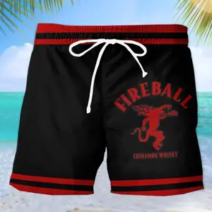 Fireball Drinking Mens Casual Drinking Print Beach Shorts Summer Swim Trunks Lightweight Vacation Shorts Party Beachwear