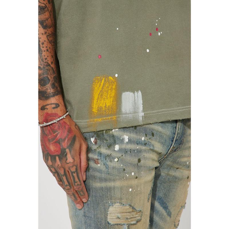 GOAT Paint Splatter Oversize Short Sleeve Tee - Olive