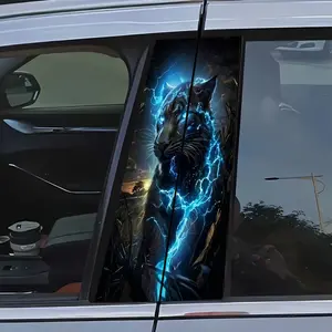 Car Split Pillar Decal - Realistic Lightning Black Panther & Neon Electric Graphic Cyberpunk Style Window Decor Sticker