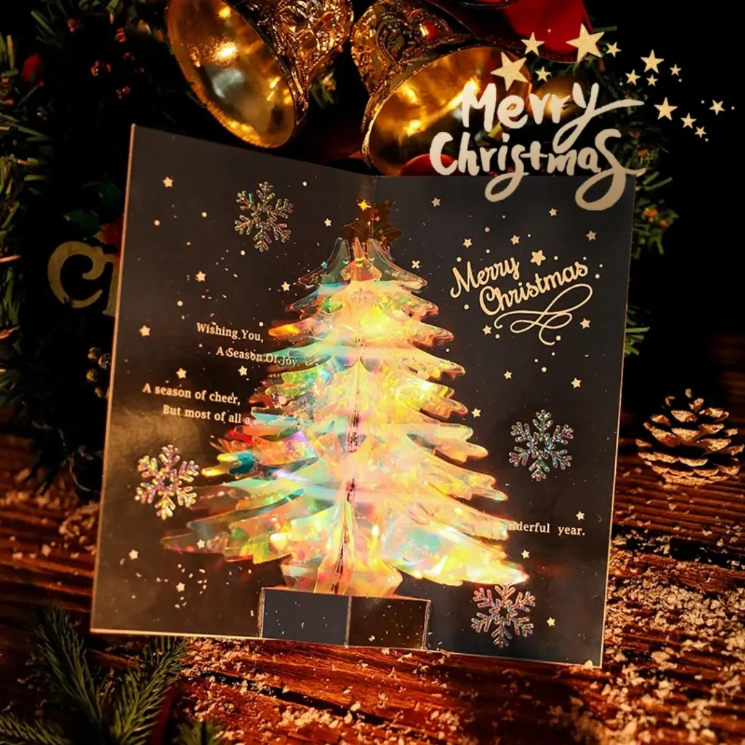 Christmas Greeting Card Postcard, 3D Creative Glittering Christmas Tree Card, Exquisite Christmas Gift for Boyfriend or Girlfriend