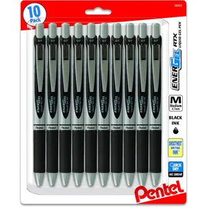 Pentel Energel 0.7 mm RTX Retractable, Black Ink Pens Metal Tip, Medium Point Energel Liquid Gel Ink Pens 0.7 mm. 10