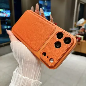 Large Window Magnetic Phone Case for iPhone 17 Pro Max 17 Pro 16 Pro Max 16 Pro 15 14 13, Lychee Leather Texture, Business Style, Shockproof Protective Cover, Casing