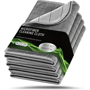 Carbon Microfiber Towels for  Drying Window Glass Cleaner Magic Cleaning Cloth Auto Detailing  Wipes Lint Free Rags Large Towel Interior Detailer, Pack of 4, 20" x 16", Grey