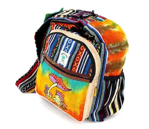 Himalayan Hemp Crossbody Bag Frog Mushroom Embroidered Tie Dye Boho Bag