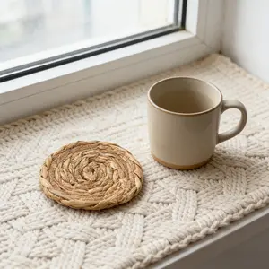 10Pcs Handmade Round Placemats Natural Beige Woven Style Heat Resistant Kitchen Coasters for Dining Table Decoration Christmas Party Gift Tableware Essential