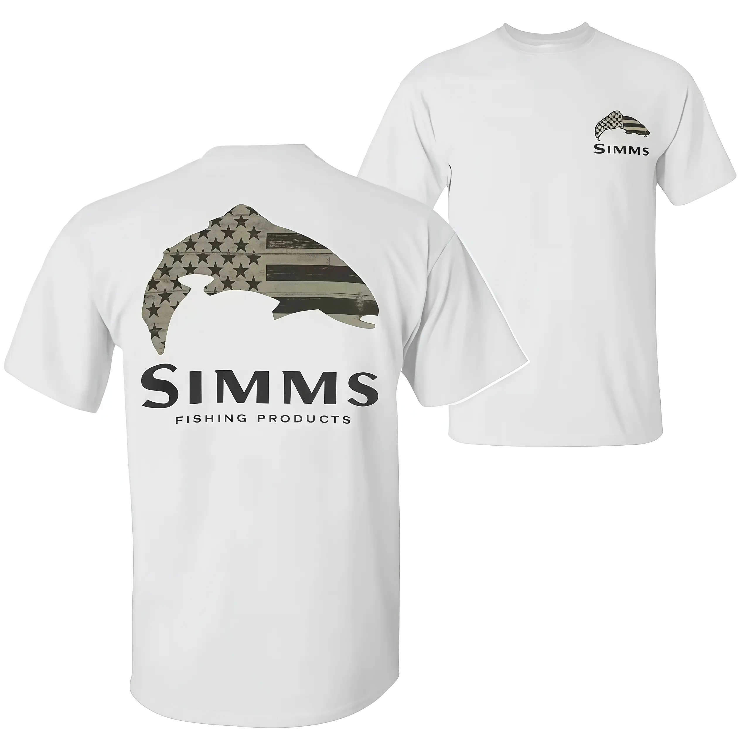 [Graphic T-Shirt] 100% Cotton - Simms Patriotic Trout Oversize T-Shirt, American Flag Fish Silhouette Graphic Tee, Fishing Inspired Outdoor Shirt for Anglers and Patriotic Fishermen ,printed shrits,T-Shirt for men