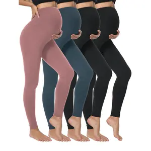 4 Packs Women's Maternity Leggings Over The Belly High Waisted Yoga Workout Pregnancy Pants Activewear For Women in Multiple Colors prenatal maternity clothing