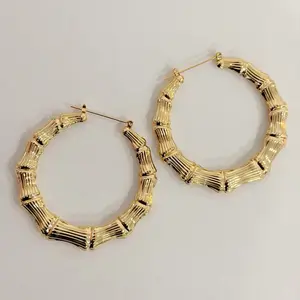 Bamboo Earrings 70 mm diameter stainless steel PVD 14 k