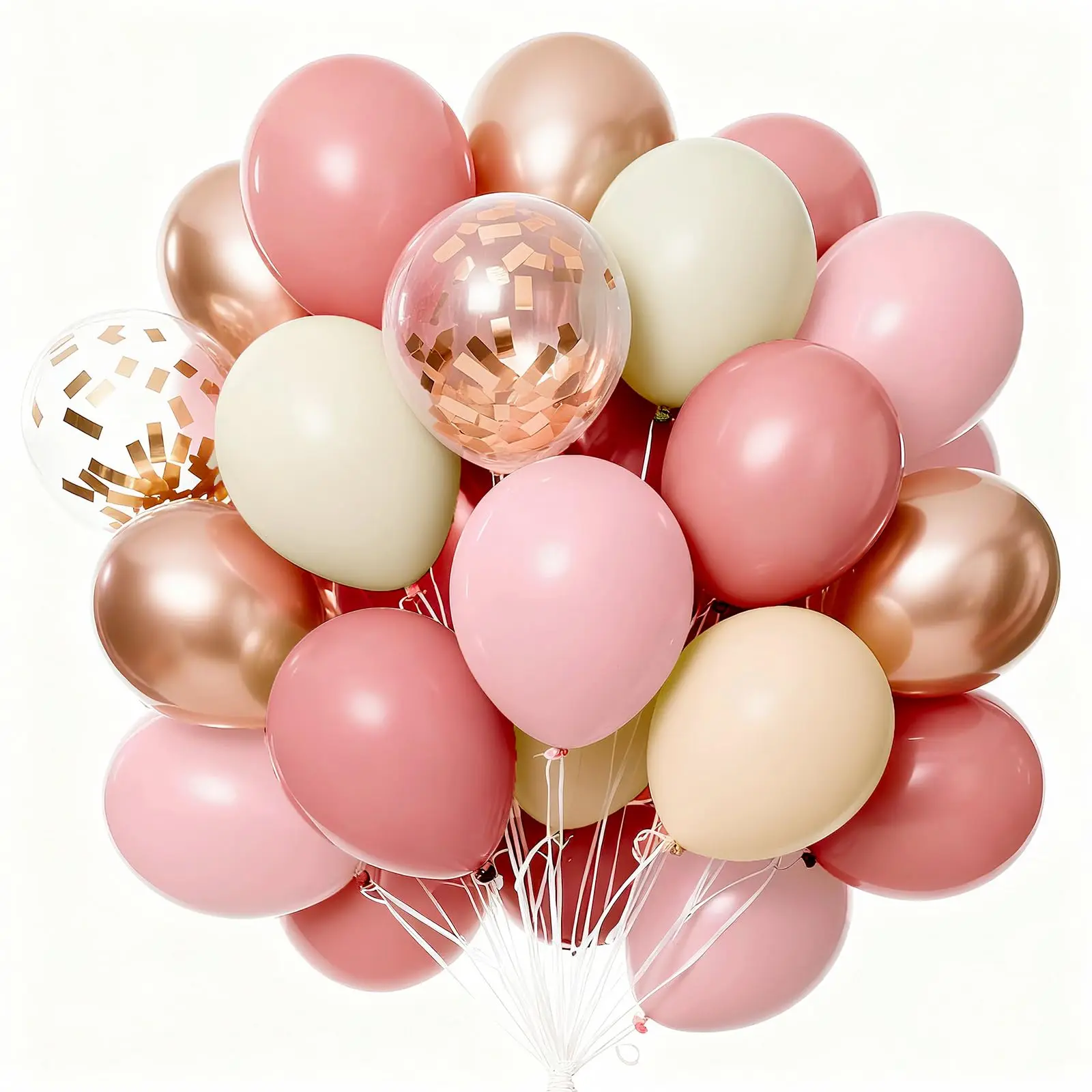 PartyWoo Thick Dusty Pink Balloon Garland Kit (66pcs, 12 in) - Blush Rose, Metallic Rose Gold, Nude, Boho White Cluster Balloons with Colored Sand Confetti, Floatable Colorful Latex Birthday Party-Ready Supplies