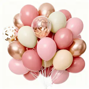 PartyWoo Dusty Pink Balloons 66pcs 12 Inch Blush Rose Pink Metallic Rose Gold Nude Boho White Sand Confetti Balloons for Baby Shower Birthday Gender Reveal Wedding Anniversary Party Decorations