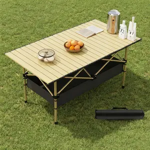Folding Camping Table, Portable Beach Table,with Portable Bag，Suitable for Indoor, Outdoor, Camping, Backyard, Party, Patio, The Yellow Camping Table at The Beach
