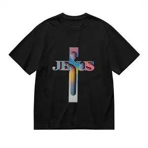 Plus Size, Women'S Christian Faith T-Shirt with Jesus Cross & JESUS Lettering - 100% Medium Stretch Round Neck Short Sleeve Top, All-Season Comfort Casual Church Wear, Machine Washable Christian Appar