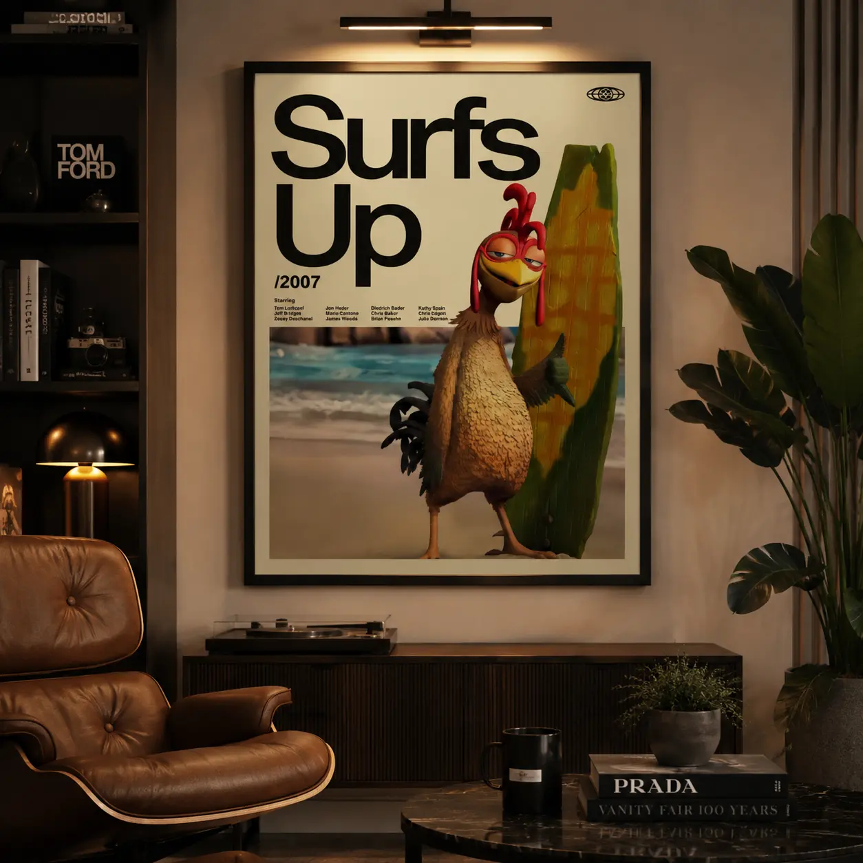 Surfs Up Chicken Joe Print Premium Artistic Surf Theme Poster, Decoration with Unique Vibe for Room