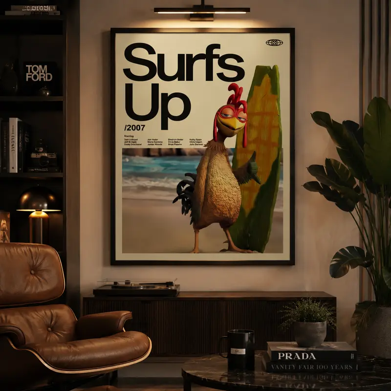 Surfs Up Chicken Joe Print Premium Artistic Surf Theme Poster, Decoration with Unique Vibe for Room