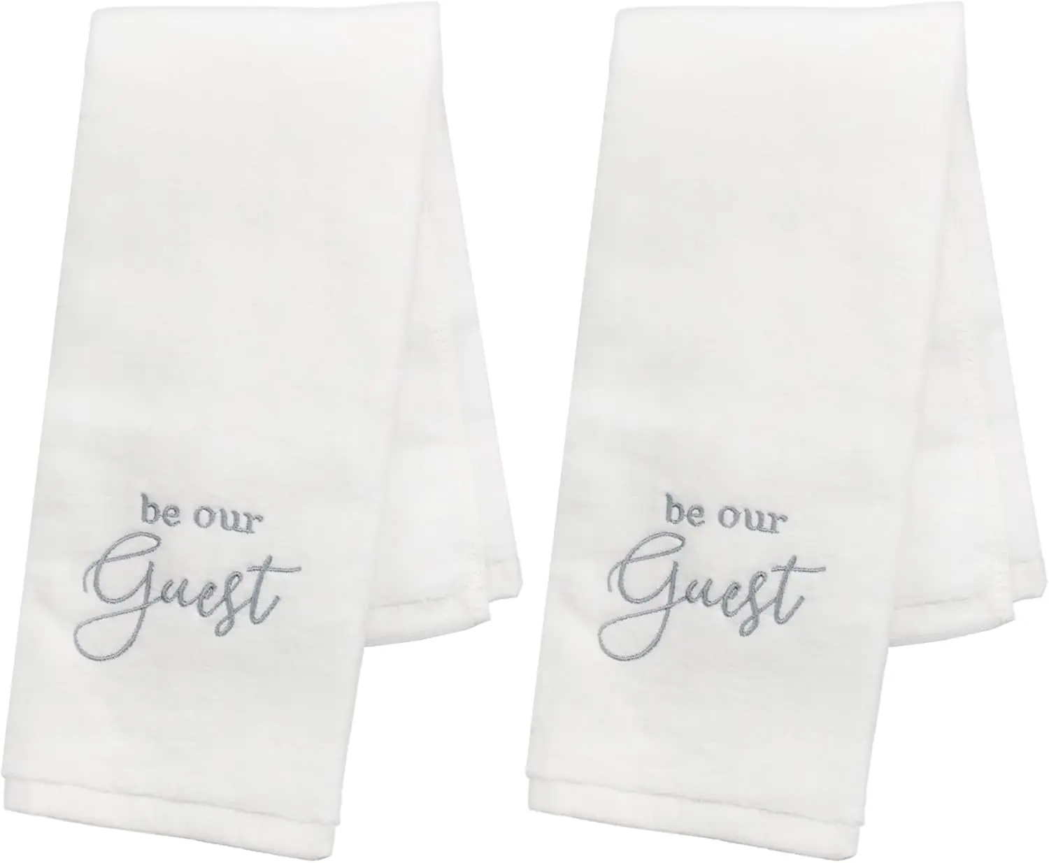 Guest Towels (Set of 2, White); Be Our Guest Monogrammed Hand Towels, White w/Gray Script