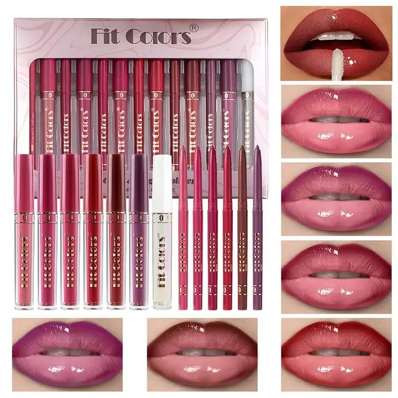 13-Piece Lip Liner & Liquid Lipstick Set - Waterproof, Transfer-Proof, Glossy & Smudge-Resistant Matte Lipstick Kit with Long-Lasting Lip Gloss & Defining Pencils