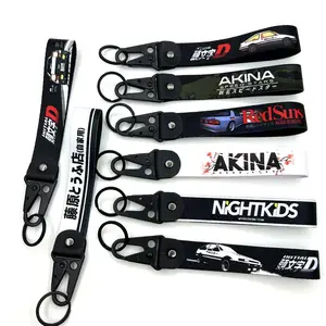2PCS Initial D Keychain JDM Japanese Nylon Key Tags Moto Keychain Fujiwara Tofu Keyring Car Lanyard JDM Redsuns Motorcycle Key Strap