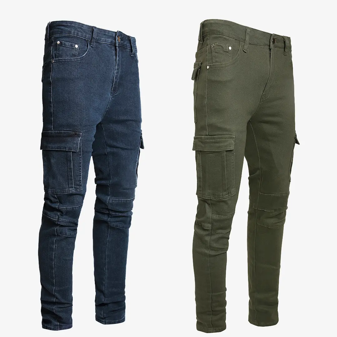 JUNBAOSS Men's 2-Pack Slim Stretch Cargo Pants, Multi Pocket Casual Streetwear Tactical Work Pants, Solid Color Slim Fit Cotton Trousers for Daily Outdoor