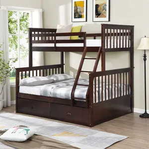 【Bellemave】Twin Over Full Bunk Bed with Storage Drawers, Wooden Bunk Bed with Ladder and Safety Guard Rails –Espresso RR 【Bellemave】Twin Over Full Bunk Bed with Storage Drawers, Wooden Bunk Bed with Ladder and Safety Guard Rails –Espresso RR