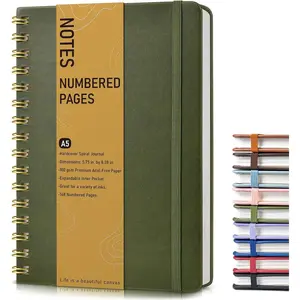 Lined Spiral Journal Notebook, A5 Hardcover Spiral Journals for Women Men, 150 Numbered Pages Spiral Bound Notebook, 100 GSM College Ruled Notebooks for Work, Note Taking 5.75" x 8.38", Olive Green