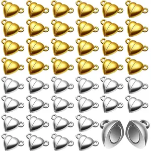48 Pieces Heart Shaped Magnetic Clasps for Jewelry Gold Silver Bracelet Clasps Closures Magnetic Breakaway Converter for Bracelet Necklace DIY Making Wedding Jewelry Accessories