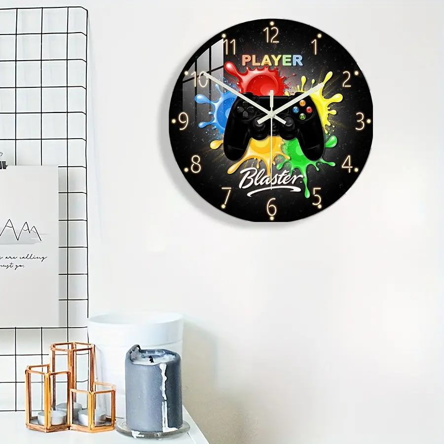 Game Theme Acrylic Wall Clock, Silent Movement, Game Controller Pattern, Ideal for Gamers, Room Decor, Living Room, Bedroom, Home Decoration