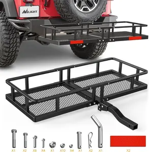 Nilight Heavy-Duty 500lb Fold-Up Luggage Carrier, 60"x24"x7.87" Basket with 5/8" Pin Clip, Fits 2-Inch Receiver, Easy-Mount Universal Automotive Accessories for SUV, Camping