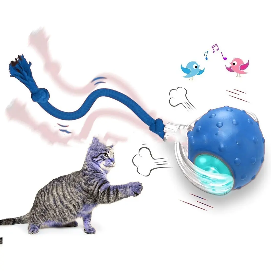 Automatic Rolling Cat Toy with Laser & Rope - Interactive Electric Ball for Kittens - Self-Moving Teaser Toy for Cats & Small Dogs - Fun Pet Gift (USB Rechargeable)