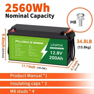 LiFePO4 Deep Cycle Lithium Battery 12V 200Ah Built-in 150A BMS 15000+ Cycle RV
