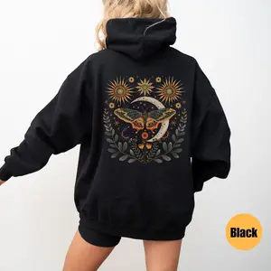 GoblinCore Luna Moth Hoodie – Celestial Moon and Moth Sweatshirt