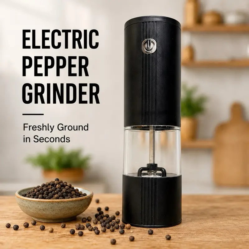 Automatic Electric Salt and Pepper Grinder - 1-Touch, Battery-Operated, Adjustable Coarseness, Portable Kitchen Spice Grinder for Seasoning