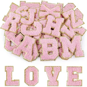 26Pcs Self Adhesive Chenille Letter Patches A-Z, Chenille Letters for DIY Clothing, Fabric, Shoes, Bags (Light Pink)