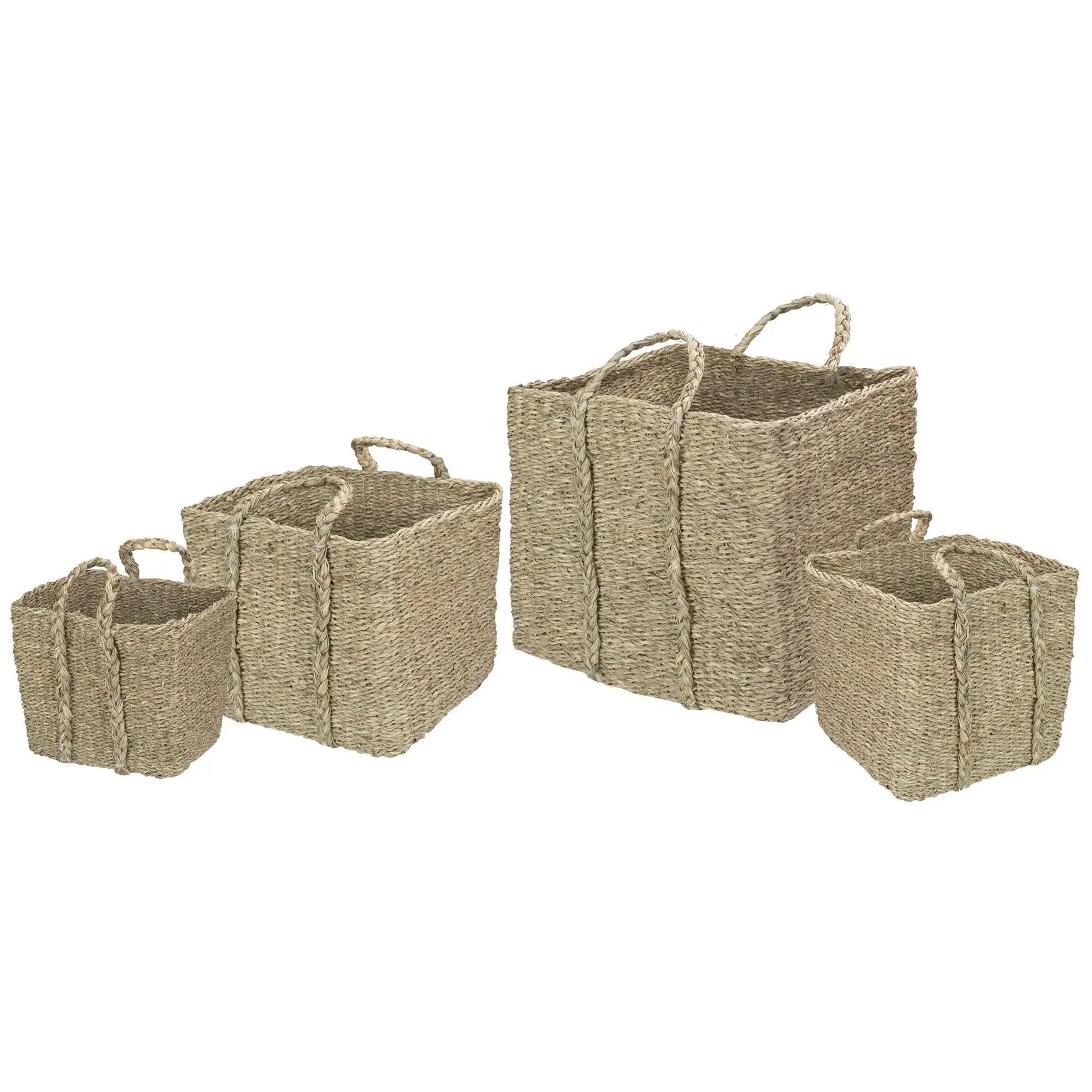 Northlight Set of 4 Beige Square Wicker Table & Floor Baskets