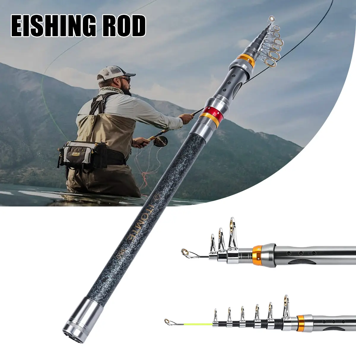 Fishing Party Gift, Portable Telescopic Fishing Pole in Black & Blue,3.6m (11.8ft) Lightweight Collapsible Rod with Non-Slip Handle,  Compact Storage Home Leisure Gear, Practical Holiday Present for Anglers, Household Outdoor Accessory