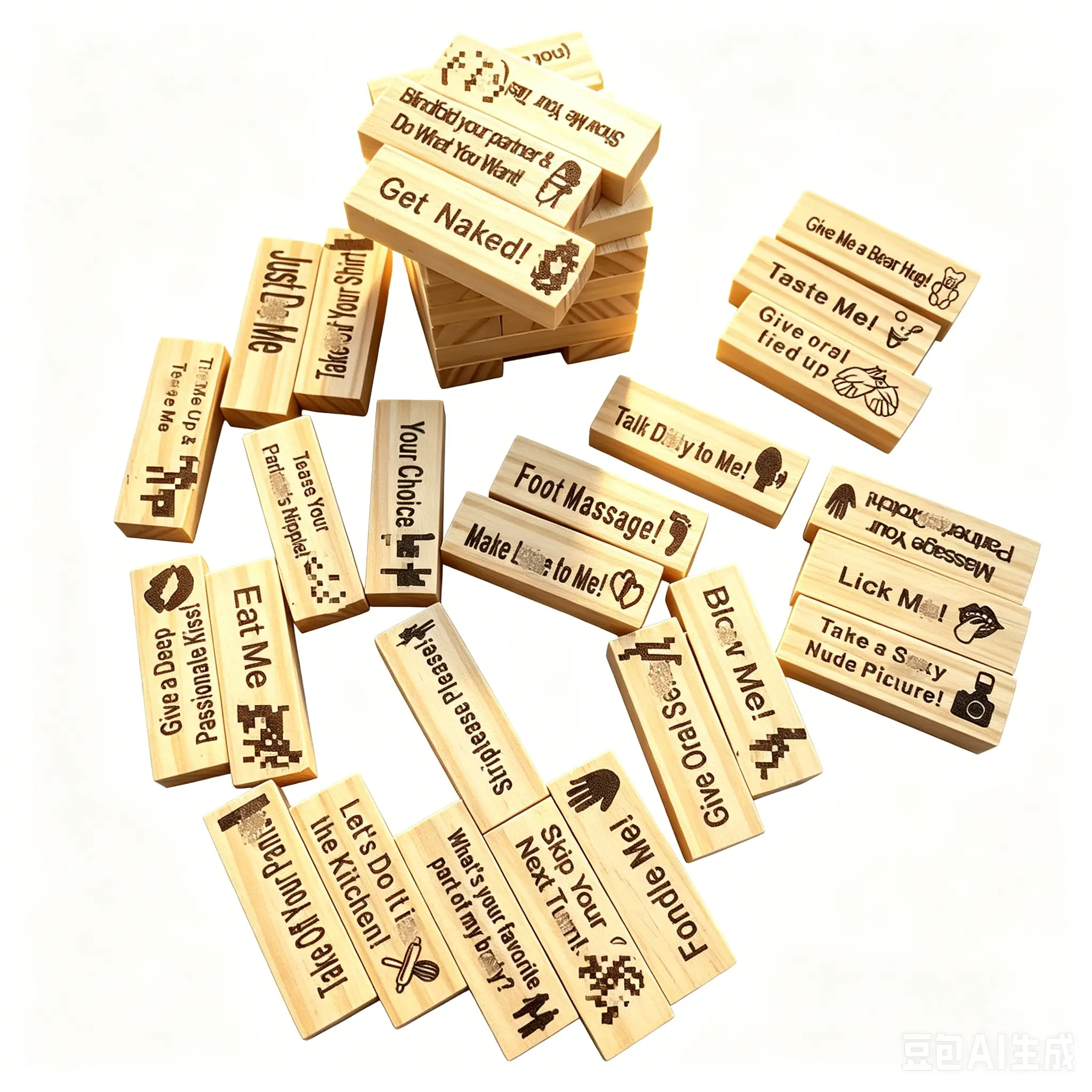 FunJenga Game - Wooden Blocks with Naughty Commands for Adult Jenga Fun & Engagement - Perfect for Party Games & Date Night Activities