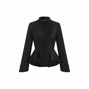 Cider V-neck Button Split Peplum Long Sleeve Jacket