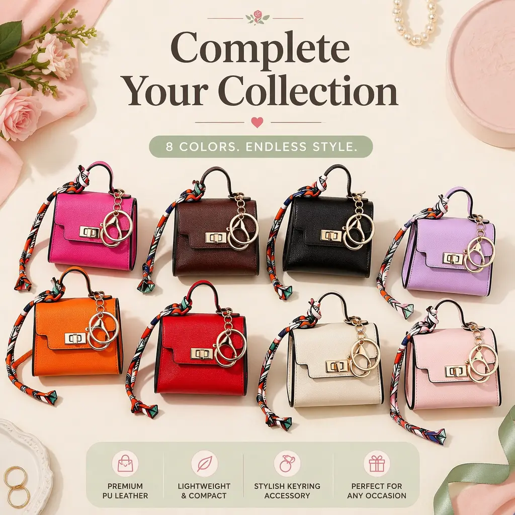 Cute Bag Charms 8-Piece Multipack, Kawaii Acrylic Character Keychains in a Mini Handbag Shape, Fun Accessories for Styling or Mini Gifts