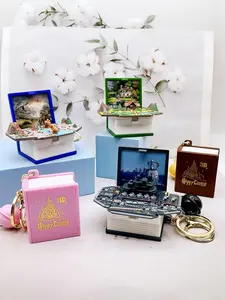Creative 3D Pop-up Book Fantasy World Magic Book Keychain Castle Ship Dinosaur Space Educational Pendant