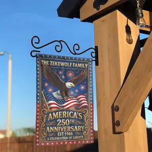 Personalized 250th Anniversary Garden Flag _ Custom Family Name Patriotic Eagle _ Double Sided Weather-Resistant Fabric _ Collector's 4th of July Yard Decor