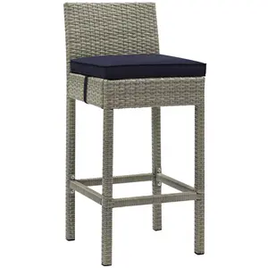 Modway Conduit Outdoor Patio Wicker Rattan Bar Stool in Light Gray Navy