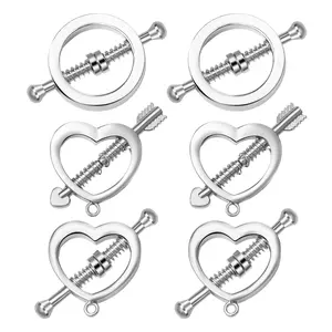 3 Pairs Fake Nipple Rings for Women, Non Piercing Stainless Steel Heart Spring Clip Faux Nipple Piercing Body Jewelry with Dangle Pendant