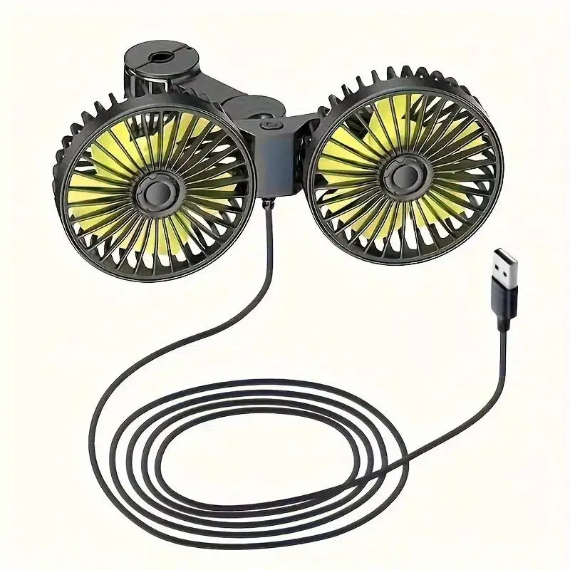 Car Garage Double-headed Fan, 360° Adjustable Angle Car Fan, USB Interface Car Rear Fan, Wide Application Range Fan for Car, Home, Office, USB Desk Fan, USB Powered Fan