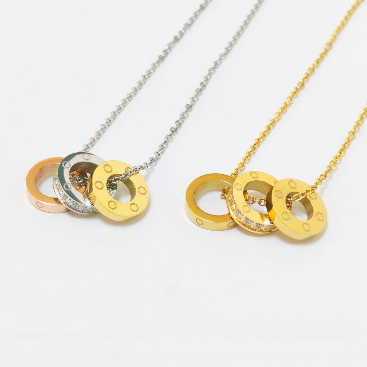 Interlocking Circle Pendant Necklace, 3 Finishes Available, Minimalist Statement Collarbone Chain